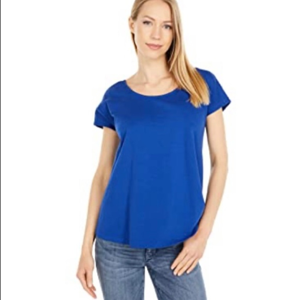 NWT Bobeau Cross Back Short Sleeve Top in Blue Maze Size L